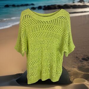 Chicos Women’s Light Green Crochet Summer Sweater Size 2(Medium)